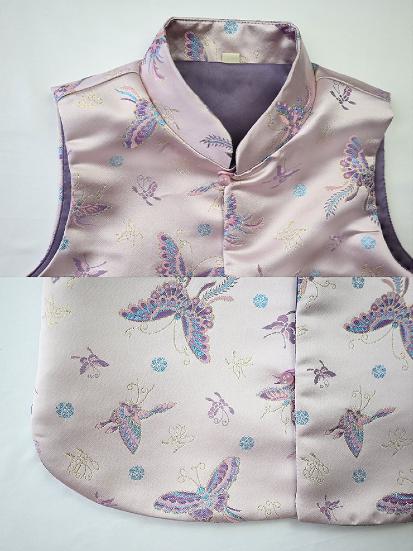 Girls Purple Butterfly Cheongsam Vest with Skirt